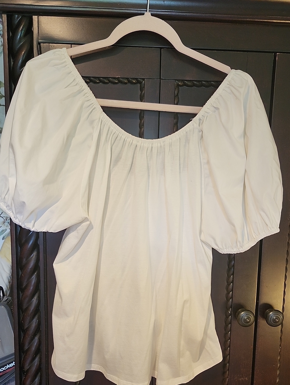 A New Day White Puff-Sleeve Off-Shoulder Blouse